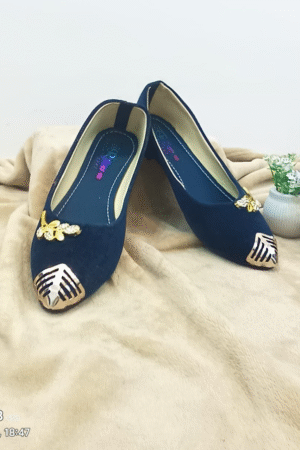 Navy Blue Embellished Velvet Flats for Women