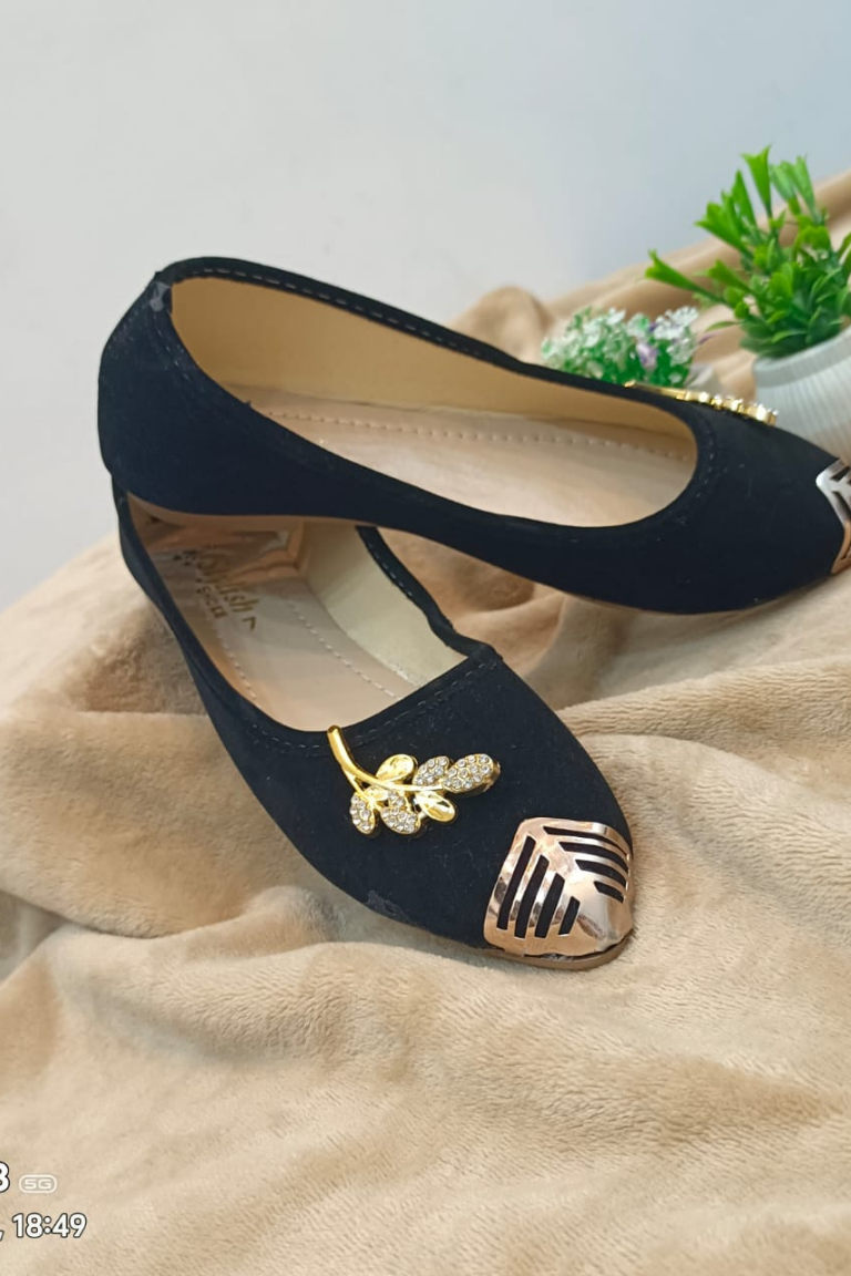 Black Embellished Flat Shoes for Women