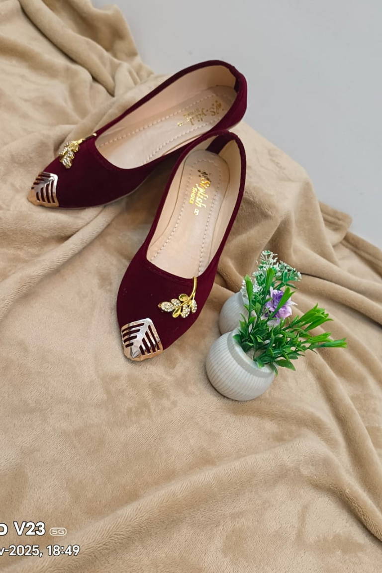 Maroon Velvet Embellished Flats for Women