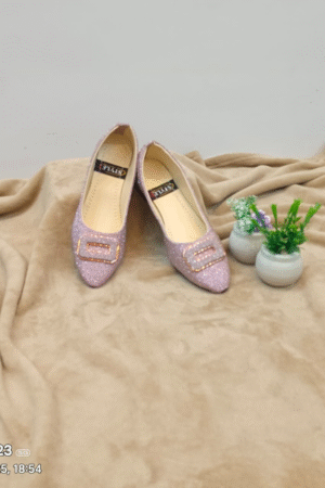 Pink Glitter Buckle Flats – Elegant & Comfortable