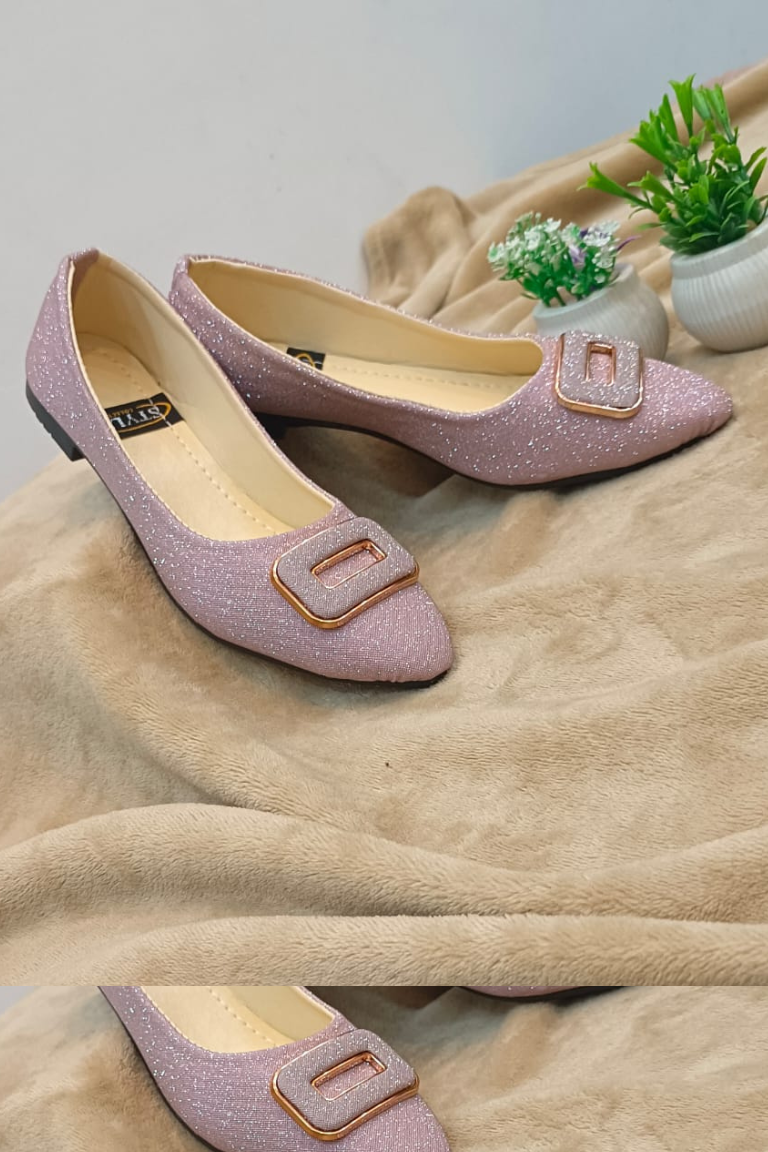 Pink Glitter Pointed-Toe Flats for Women