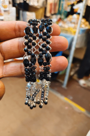 Black Beaded Long Dangle Earrings