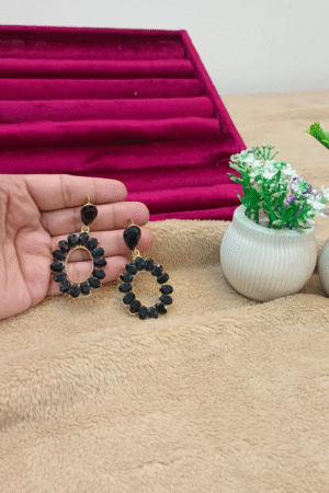 Black Stone Oval Drop Earrings