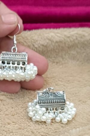 Traditional Silver Jhumka Earrings with Pearl Drops