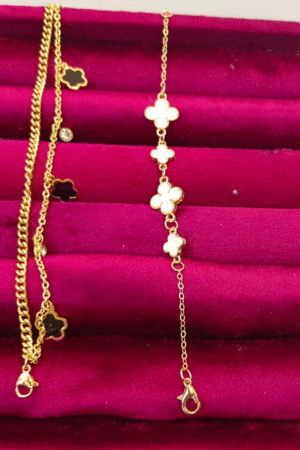 Gold Clover Charm Bracelet – Pearl Inlay Design