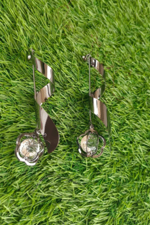 Stylish Silver Spiral Crystal Drop Earrings