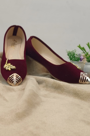 Maroon Velvet Women’s Embellished Flats