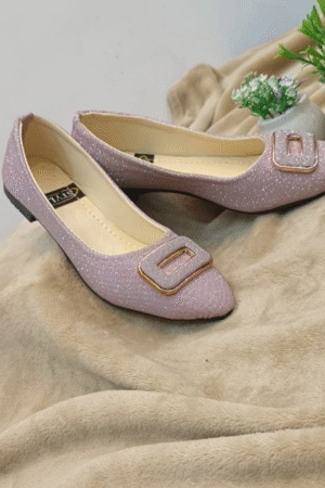Pink Glitter Buckle Flat Shoes for Women