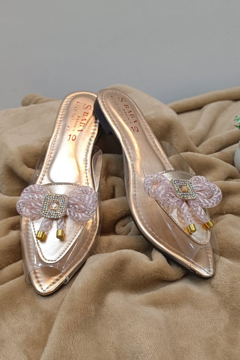 Golden Bow Embellished Pointed Slip-On Sandals