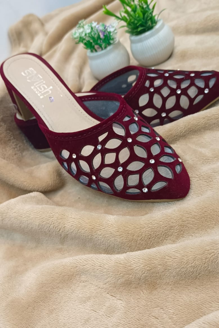 Elegant Maroon Cutwork Slip-On Women’s Sandals