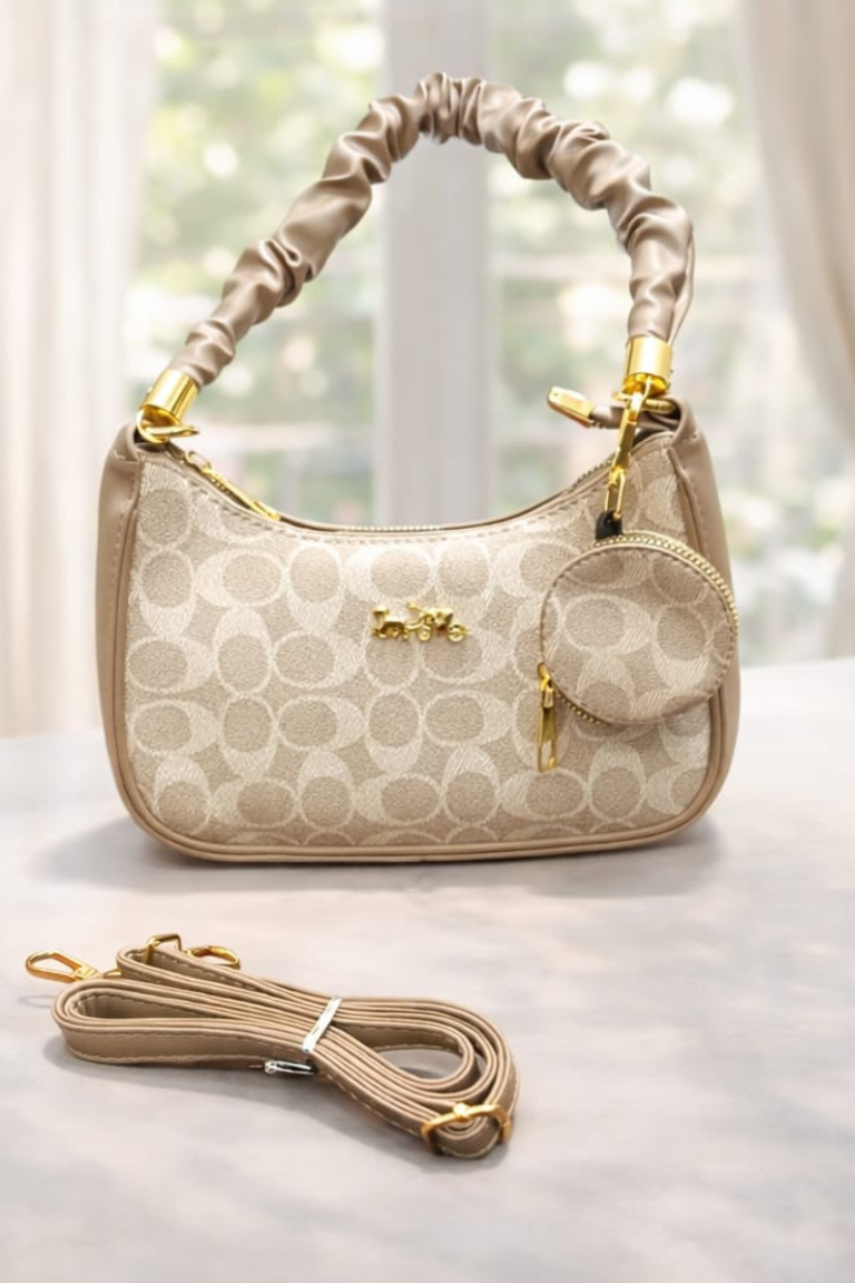 Elegant Beige Designer Ladies Handbag with Pouch & Sling Strap