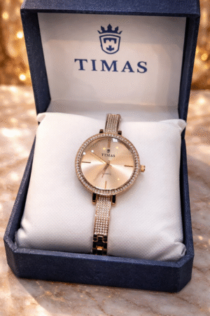 TIMAS Luxury Crystal Bezel Metal Strap Women’s Wrist Watch (Gold & Rose Gold)