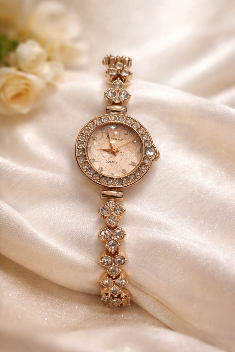 Elegant Copper Crystal Bracelet Watch for Women