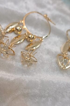 Elegant Gold-Tone Hoop Earrings with Crystal Dangle Charms