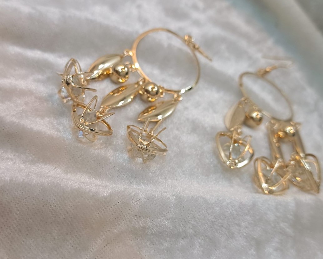 Elegant Gold-Tone Hoop Earrings with Crystal Dangle Charms