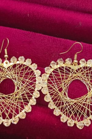 Handcrafted Golden Wire Hoop Earrings with Crystal Beads