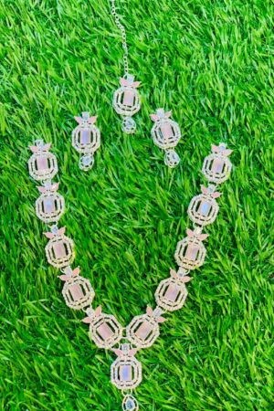 Elegant Pink Crystal Bridal Necklace Set