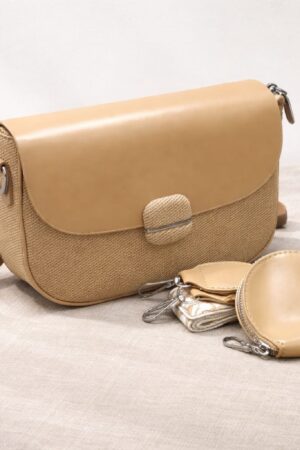 Trendy Beige Crossbody Bag with Pattern Strap