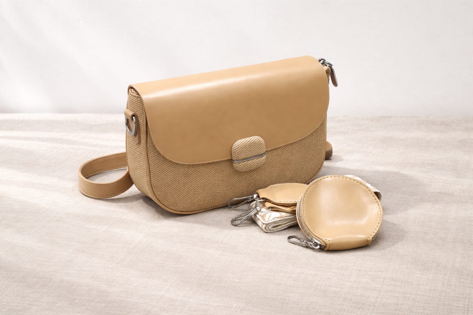 Trendy Beige Crossbody Bag with Pattern Strap