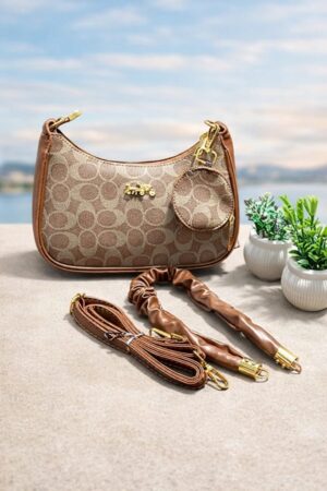 Premium Brown Designer Ladies Handbag with Mini Pouch & Dual Straps