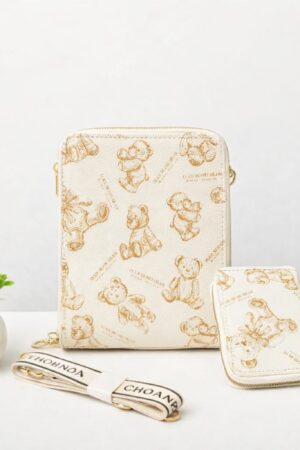 Cute Teddy Print Mini Crossbody Bag Set